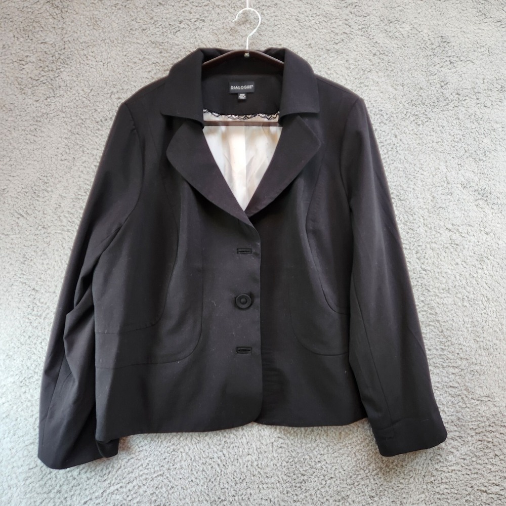 Dialogue Blazer Jacket Men's 24 Black Rayon Stretch Notch Lapel Single Breasted